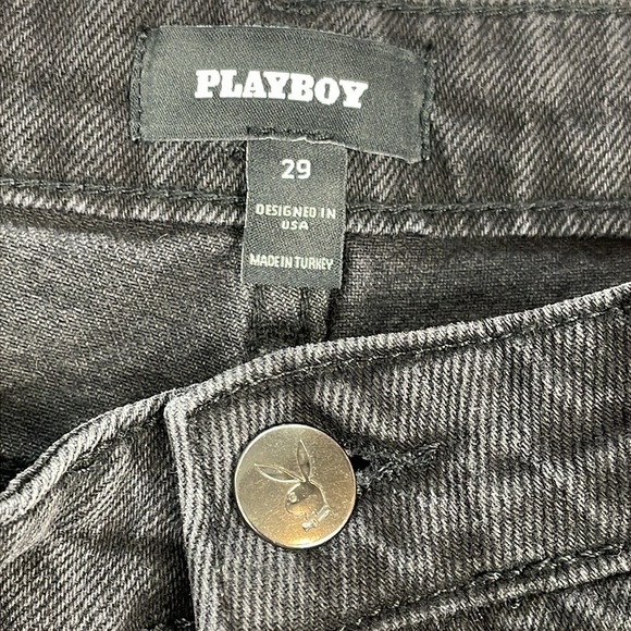 NWT Playboy High Rise Wide Leg Jeans Rhinestone Bunny Cut Out Sz 29 - Picture 9 of 16